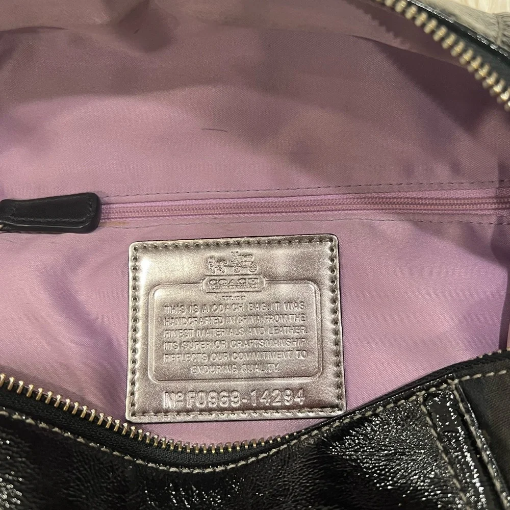 Coach black logo shoulder bag with patent leather straps. - Picture 2 of 4